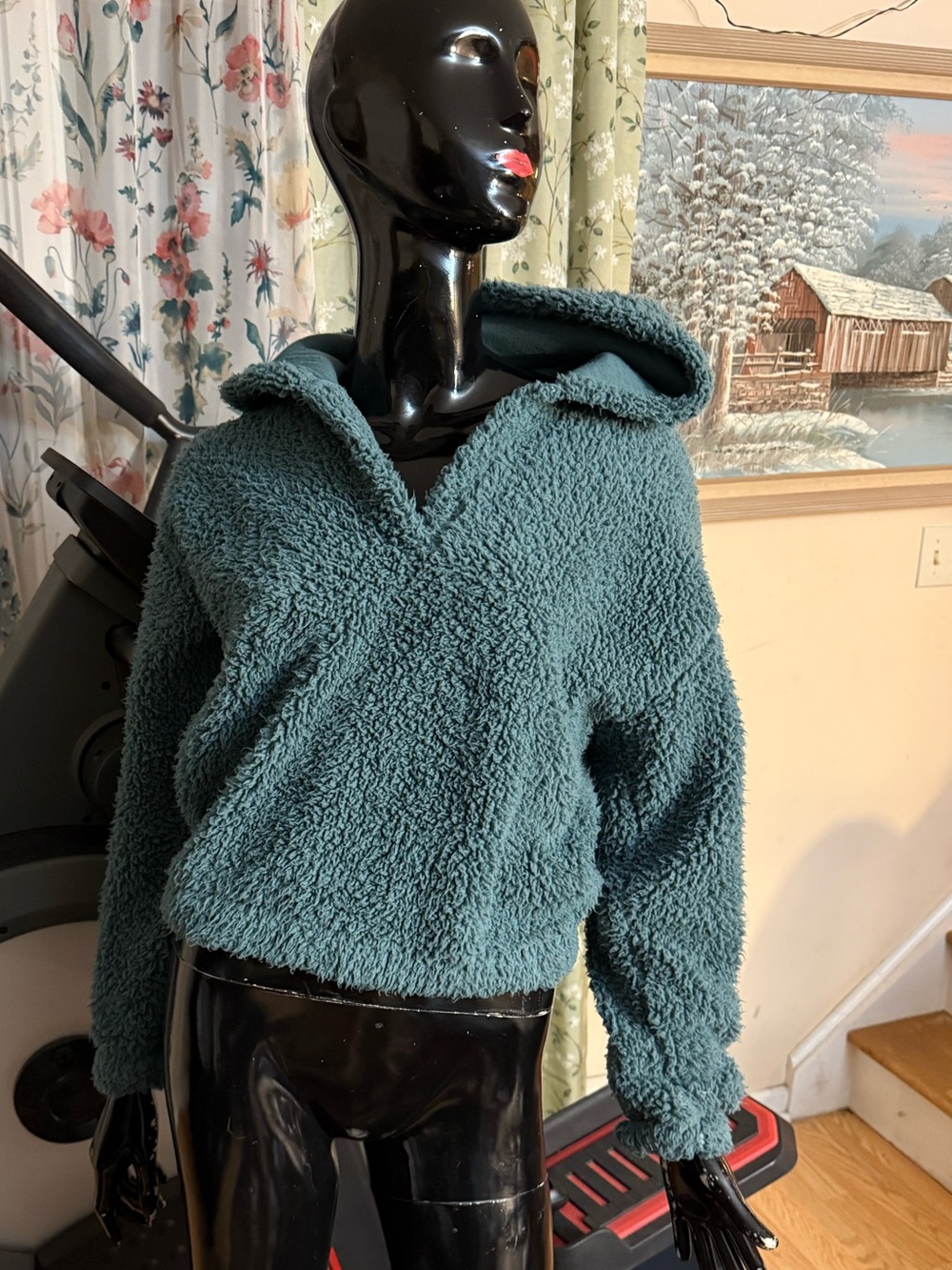 Pink Rose Teal Teddy Sherpa Hoodie Jacket
